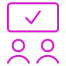 two users in front of box with tick pink