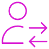user with arrows pointing left and right pink