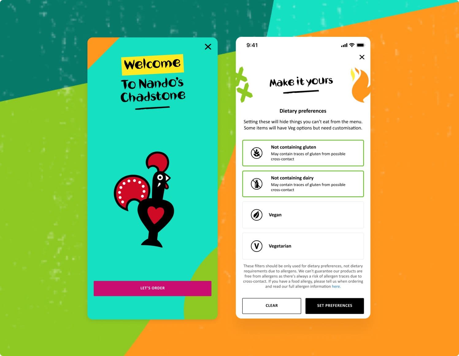 Screenshot of Nando's mobile ordering experiences